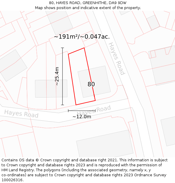 80, HAYES ROAD, GREENHITHE, DA9 9DW: Plot and title map