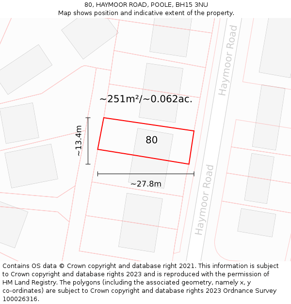 80, HAYMOOR ROAD, POOLE, BH15 3NU: Plot and title map