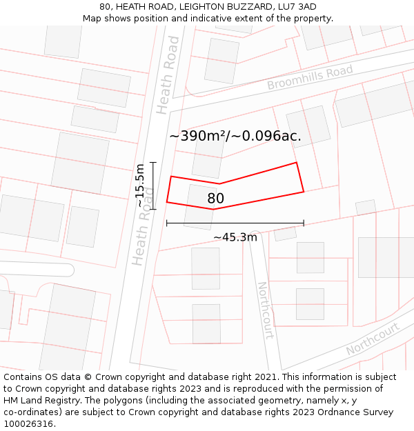 80, HEATH ROAD, LEIGHTON BUZZARD, LU7 3AD: Plot and title map