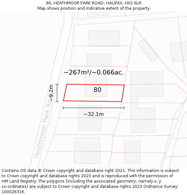 80, HEATHMOOR PARK ROAD, HALIFAX, HX2 9LR: Plot and title map