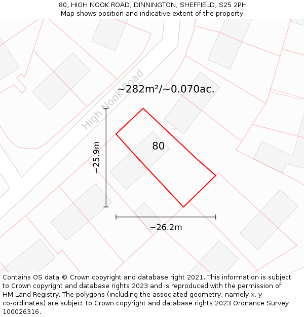 80, HIGH NOOK ROAD, DINNINGTON, SHEFFIELD, S25 2PH: Plot and title map