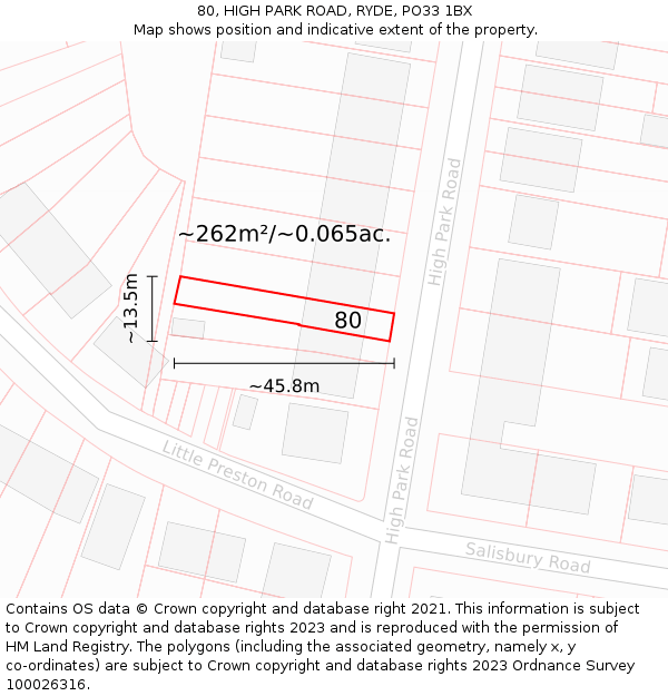 80, HIGH PARK ROAD, RYDE, PO33 1BX: Plot and title map