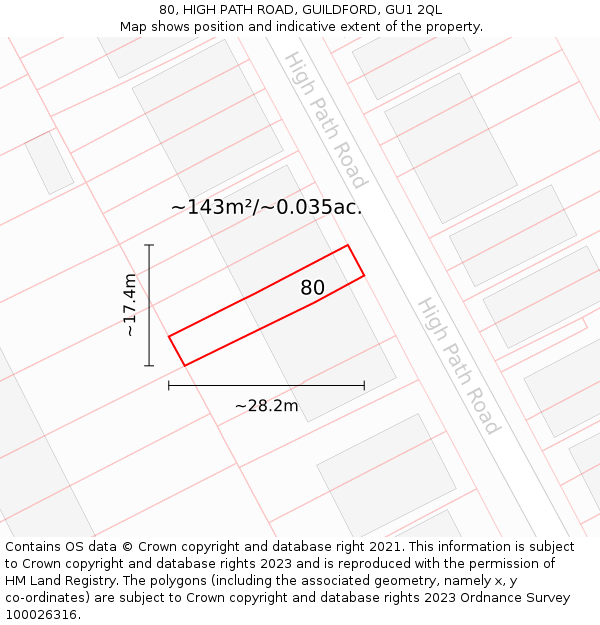 80, HIGH PATH ROAD, GUILDFORD, GU1 2QL: Plot and title map