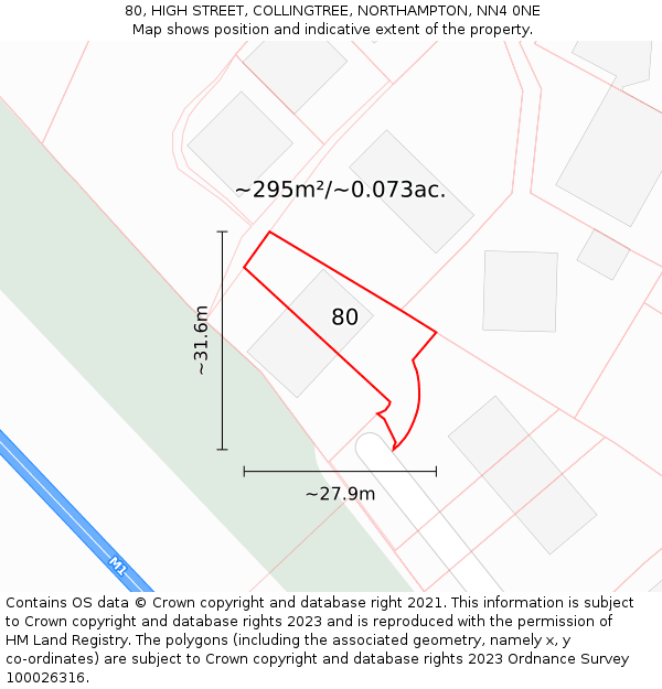 80, HIGH STREET, COLLINGTREE, NORTHAMPTON, NN4 0NE: Plot and title map