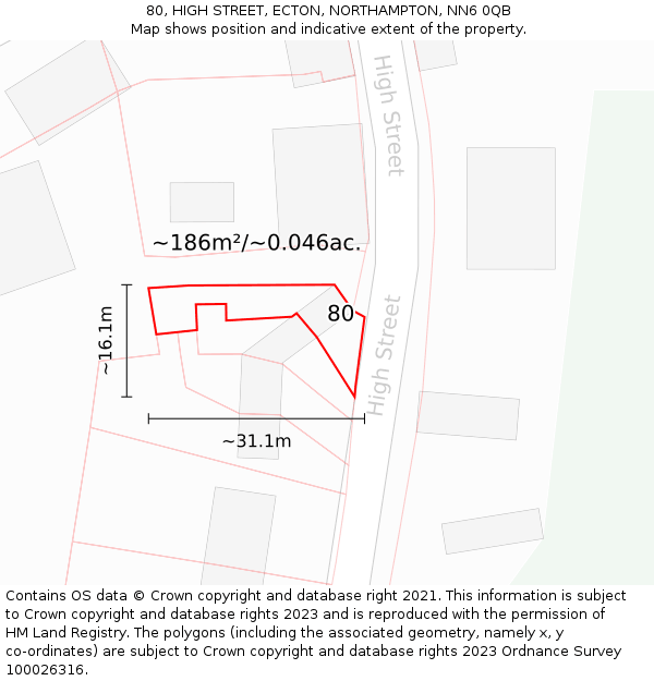 80, HIGH STREET, ECTON, NORTHAMPTON, NN6 0QB: Plot and title map