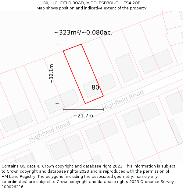 80, HIGHFIELD ROAD, MIDDLESBROUGH, TS4 2QP: Plot and title map