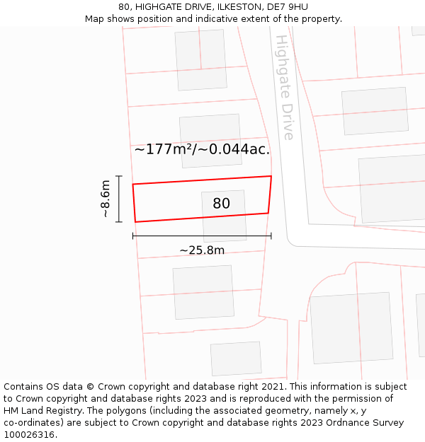 80, HIGHGATE DRIVE, ILKESTON, DE7 9HU: Plot and title map