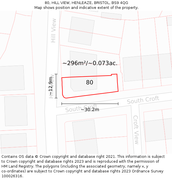 80, HILL VIEW, HENLEAZE, BRISTOL, BS9 4QG: Plot and title map