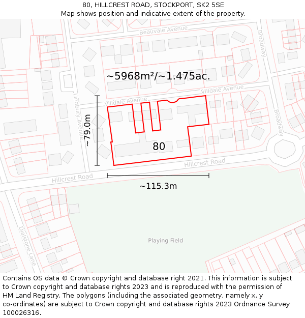 80, HILLCREST ROAD, STOCKPORT, SK2 5SE: Plot and title map