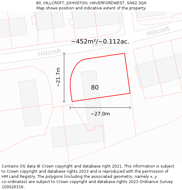 80, HILLCROFT, JOHNSTON, HAVERFORDWEST, SA62 3QA: Plot and title map