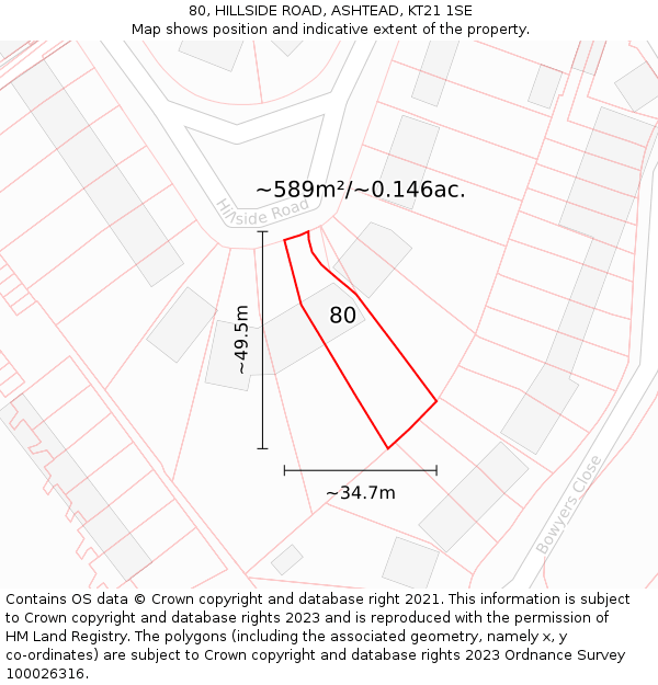 80, HILLSIDE ROAD, ASHTEAD, KT21 1SE: Plot and title map