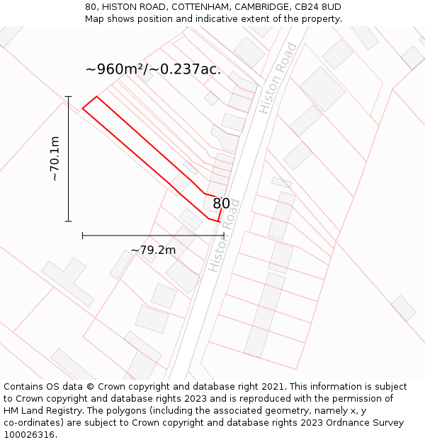 80, HISTON ROAD, COTTENHAM, CAMBRIDGE, CB24 8UD: Plot and title map