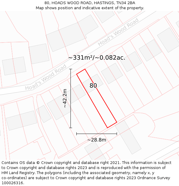 80, HOADS WOOD ROAD, HASTINGS, TN34 2BA: Plot and title map