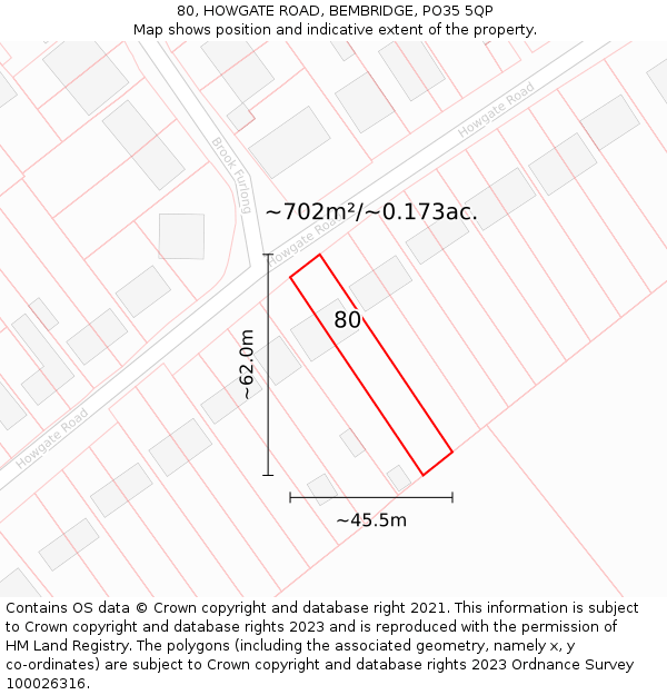 80, HOWGATE ROAD, BEMBRIDGE, PO35 5QP: Plot and title map