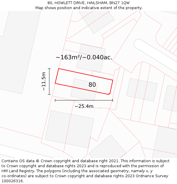 80, HOWLETT DRIVE, HAILSHAM, BN27 1QW: Plot and title map