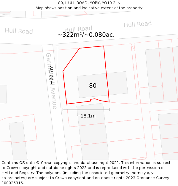 80, HULL ROAD, YORK, YO10 3LN: Plot and title map