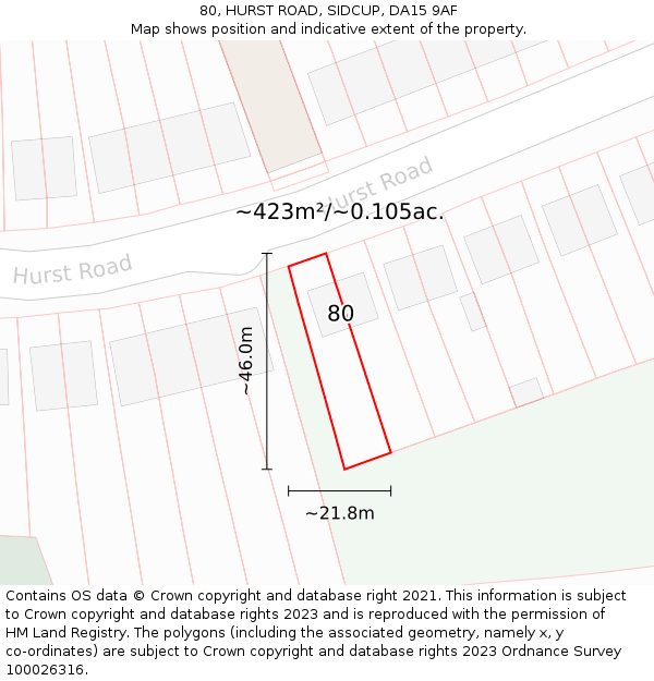 80, HURST ROAD, SIDCUP, DA15 9AF: Plot and title map