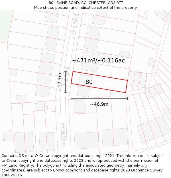 80, IRVINE ROAD, COLCHESTER, CO3 3TT: Plot and title map