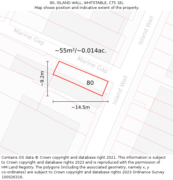 80, ISLAND WALL, WHITSTABLE, CT5 1EL: Plot and title map