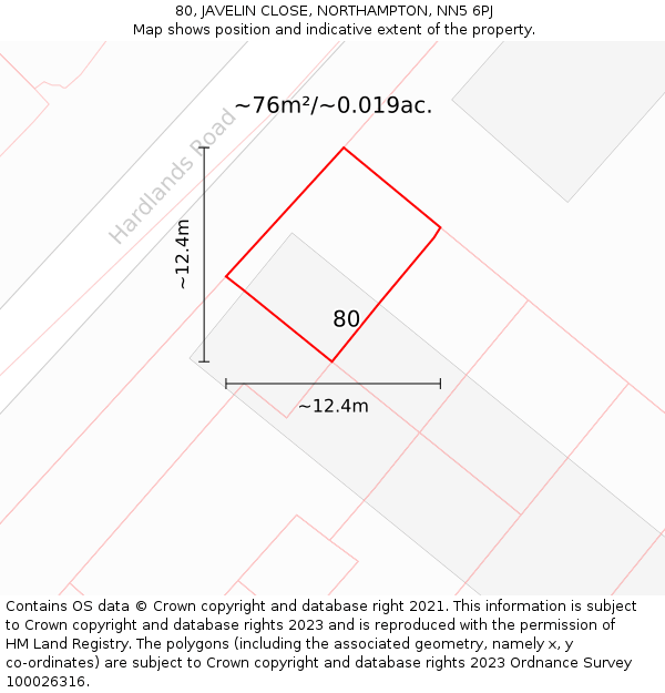 80, JAVELIN CLOSE, NORTHAMPTON, NN5 6PJ: Plot and title map