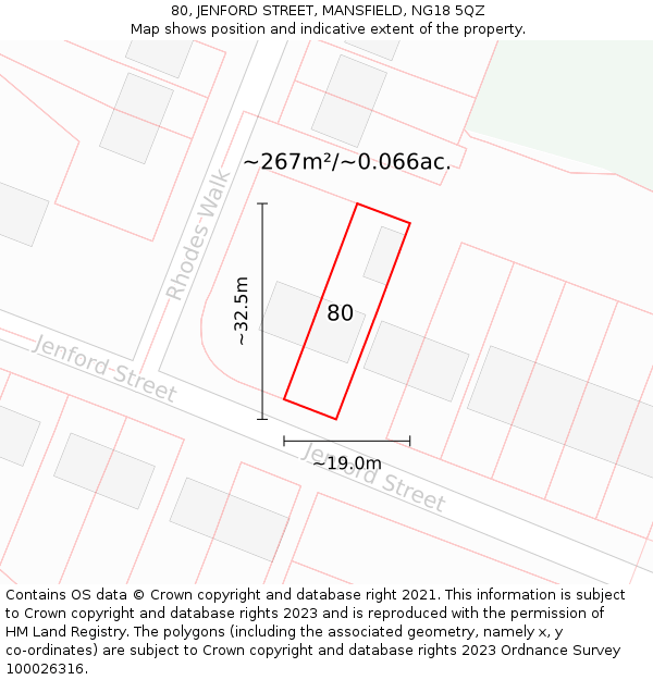 80, JENFORD STREET, MANSFIELD, NG18 5QZ: Plot and title map