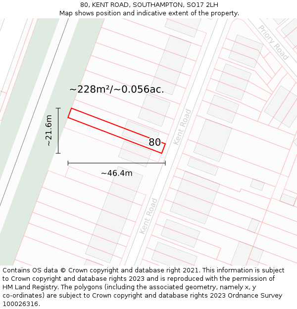 80, KENT ROAD, SOUTHAMPTON, SO17 2LH: Plot and title map