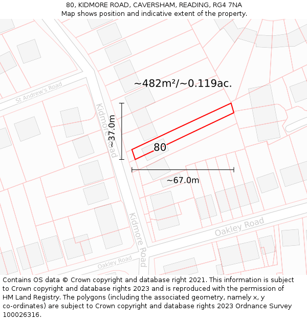 80, KIDMORE ROAD, CAVERSHAM, READING, RG4 7NA: Plot and title map