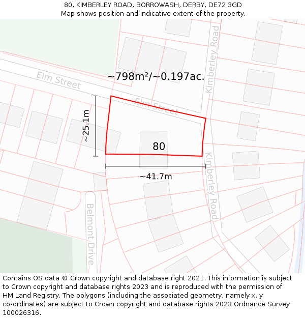 80, KIMBERLEY ROAD, BORROWASH, DERBY, DE72 3GD: Plot and title map
