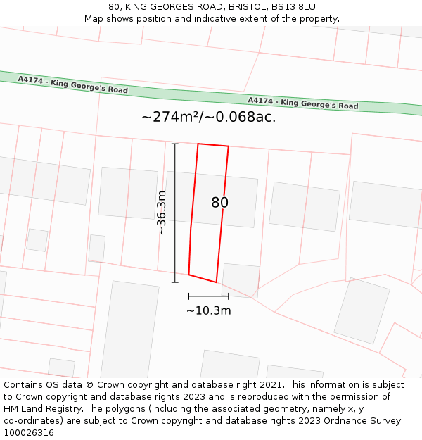 80, KING GEORGES ROAD, BRISTOL, BS13 8LU: Plot and title map