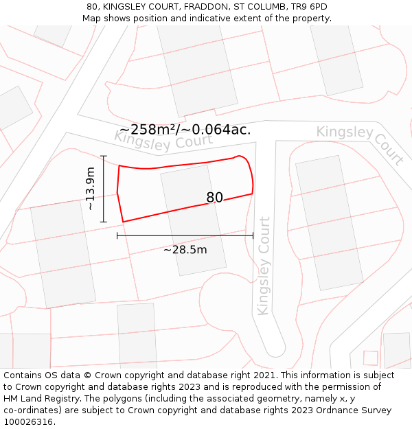 80, KINGSLEY COURT, FRADDON, ST COLUMB, TR9 6PD: Plot and title map