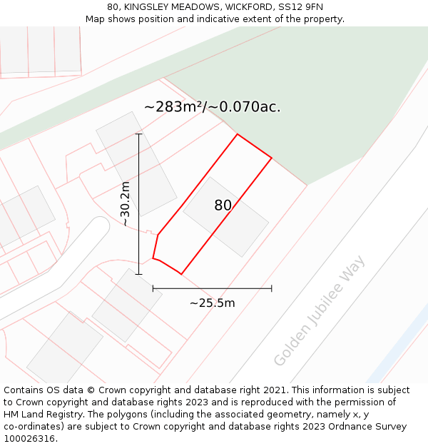 80, KINGSLEY MEADOWS, WICKFORD, SS12 9FN: Plot and title map