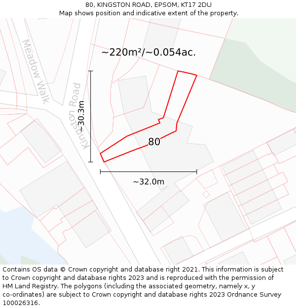 80, KINGSTON ROAD, EPSOM, KT17 2DU: Plot and title map