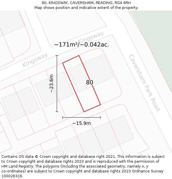 80, KINGSWAY, CAVERSHAM, READING, RG4 6RH: Plot and title map