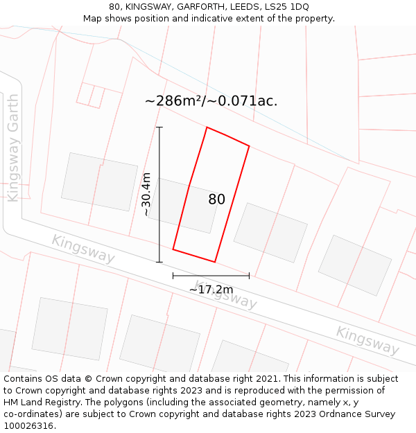 80, KINGSWAY, GARFORTH, LEEDS, LS25 1DQ: Plot and title map