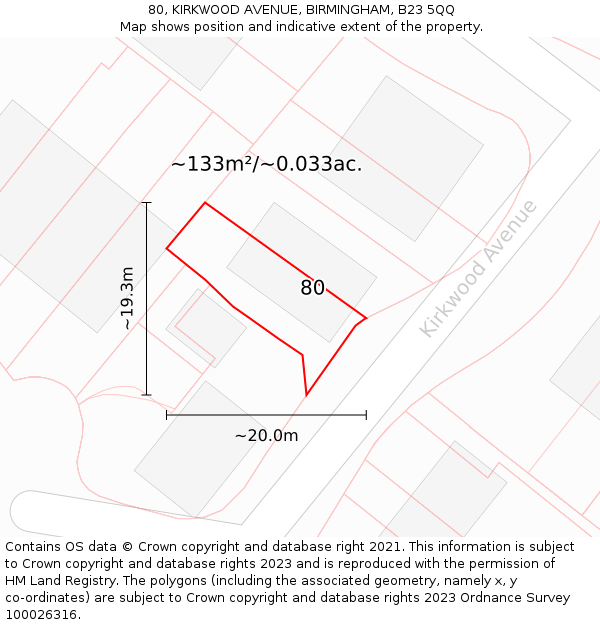 80, KIRKWOOD AVENUE, BIRMINGHAM, B23 5QQ: Plot and title map