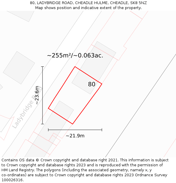 80, LADYBRIDGE ROAD, CHEADLE HULME, CHEADLE, SK8 5NZ: Plot and title map