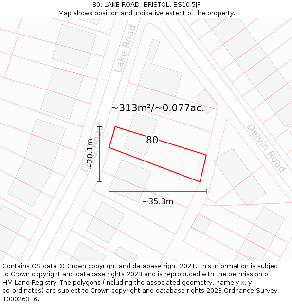 80, LAKE ROAD, BRISTOL, BS10 5JF: Plot and title map