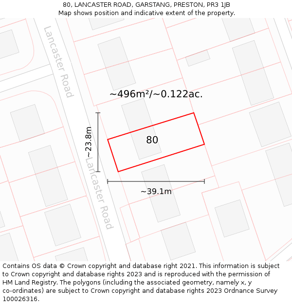 80, LANCASTER ROAD, GARSTANG, PRESTON, PR3 1JB: Plot and title map