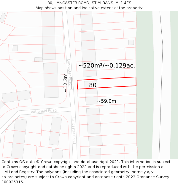 80, LANCASTER ROAD, ST ALBANS, AL1 4ES: Plot and title map