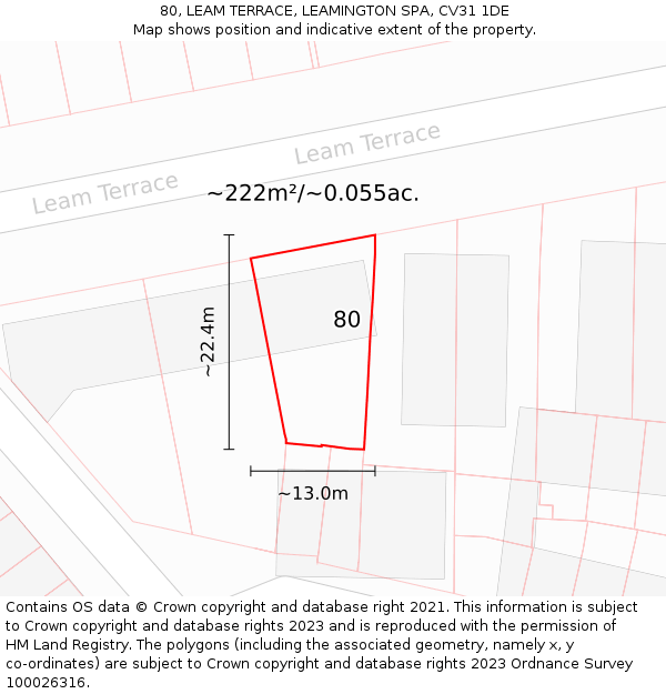 80, LEAM TERRACE, LEAMINGTON SPA, CV31 1DE: Plot and title map