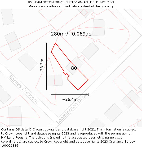 80, LEAMINGTON DRIVE, SUTTON-IN-ASHFIELD, NG17 5BJ: Plot and title map