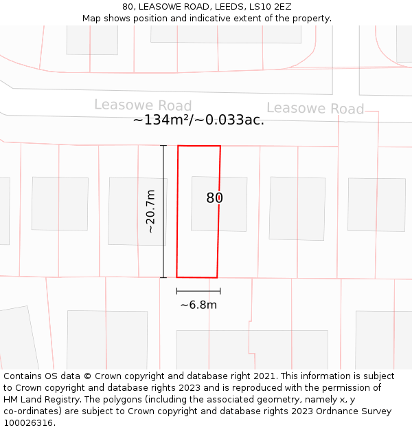 80, LEASOWE ROAD, LEEDS, LS10 2EZ: Plot and title map