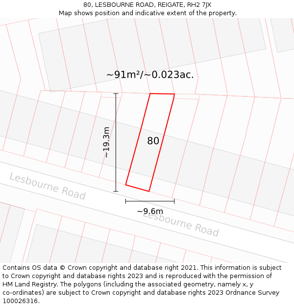 80, LESBOURNE ROAD, REIGATE, RH2 7JX: Plot and title map