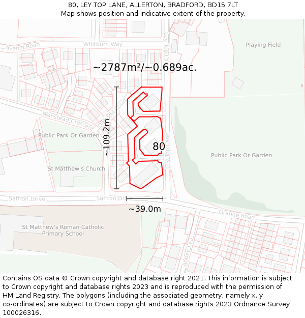 80, LEY TOP LANE, ALLERTON, BRADFORD, BD15 7LT: Plot and title map