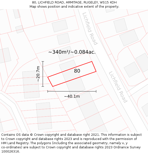 80, LICHFIELD ROAD, ARMITAGE, RUGELEY, WS15 4DH: Plot and title map