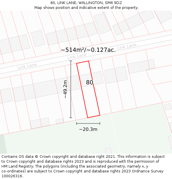 80, LINK LANE, WALLINGTON, SM6 9DZ: Plot and title map