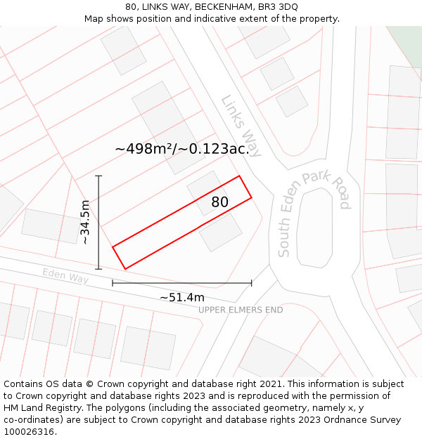 80, LINKS WAY, BECKENHAM, BR3 3DQ: Plot and title map