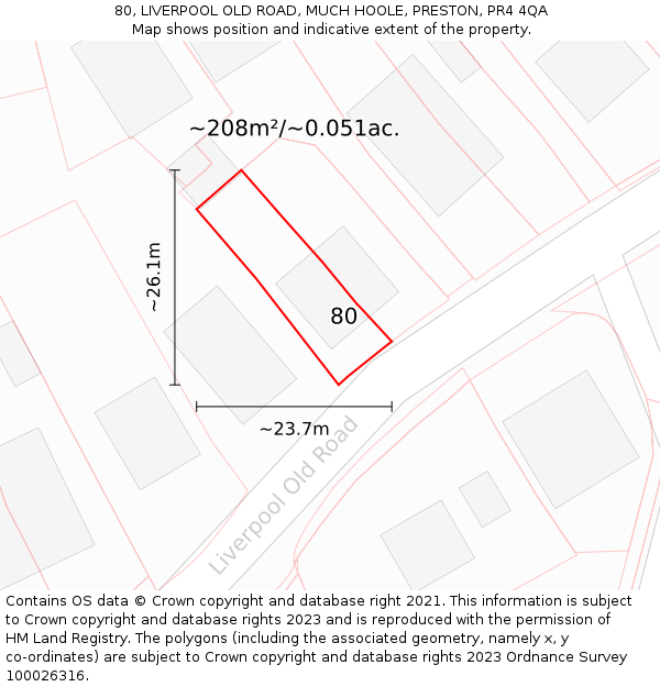 80, LIVERPOOL OLD ROAD, MUCH HOOLE, PRESTON, PR4 4QA: Plot and title map