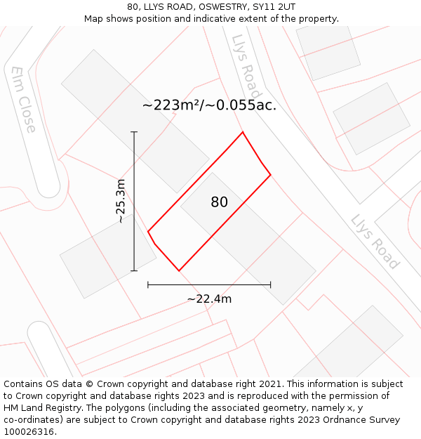 80, LLYS ROAD, OSWESTRY, SY11 2UT: Plot and title map