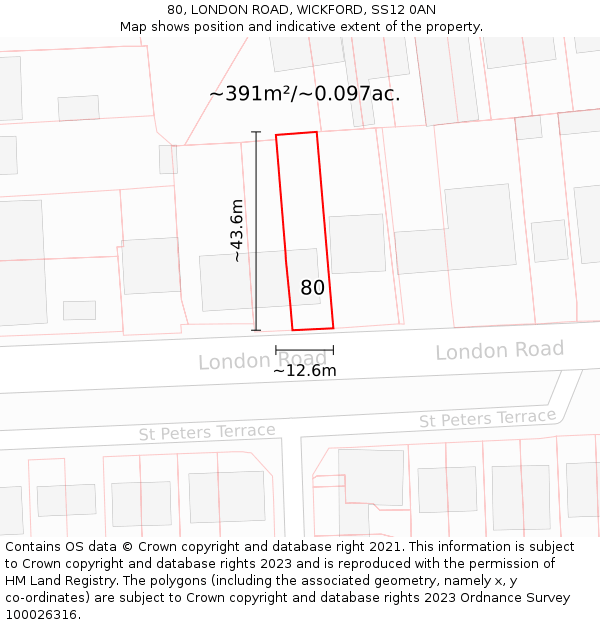 80, LONDON ROAD, WICKFORD, SS12 0AN: Plot and title map